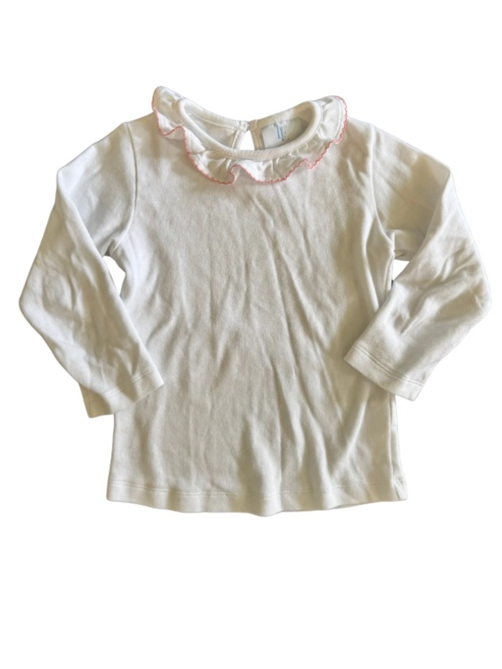 🎀 Little English White Ruffle Collar Long Sleeve Tee 4T Pink Trim